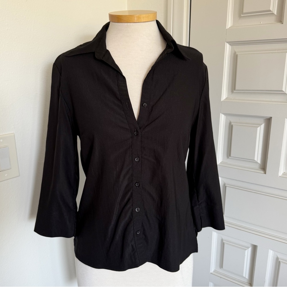 H&M Black Button Down Women's Shirt 3/4 Sleeves Classic Size 10